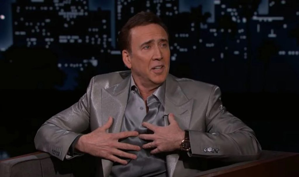 Nicolas Cage giving an interview in 2022