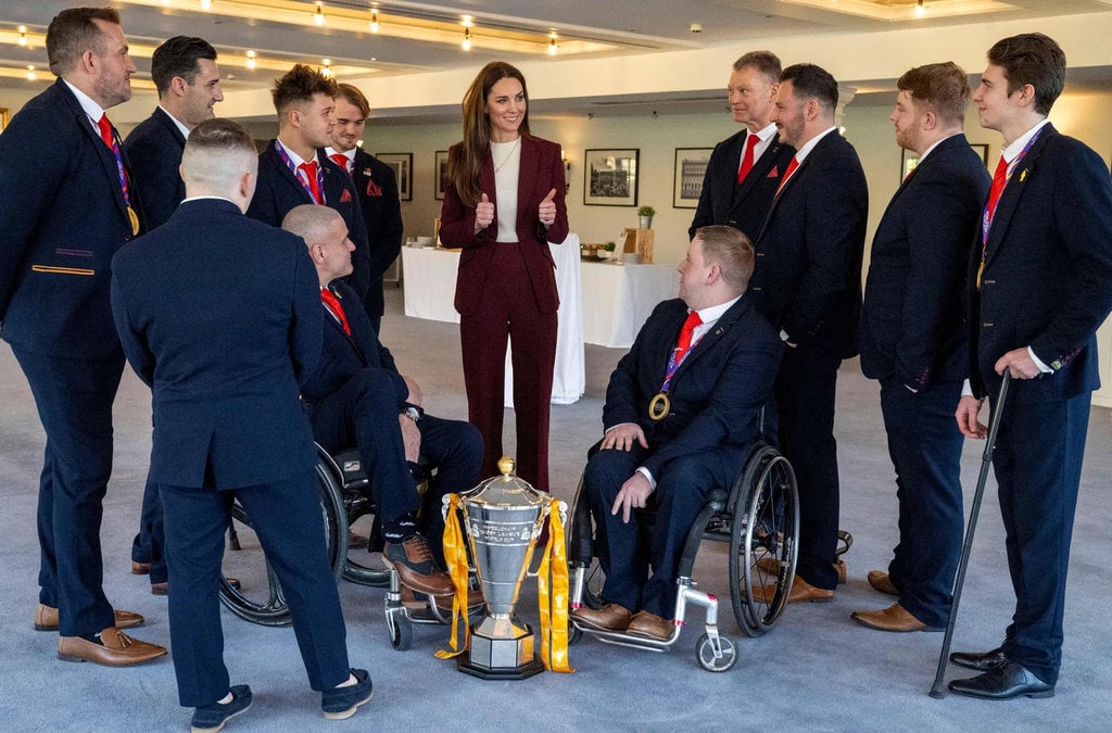 Kate Middleton holding a reception for England's Wheelchair Rugby League team.